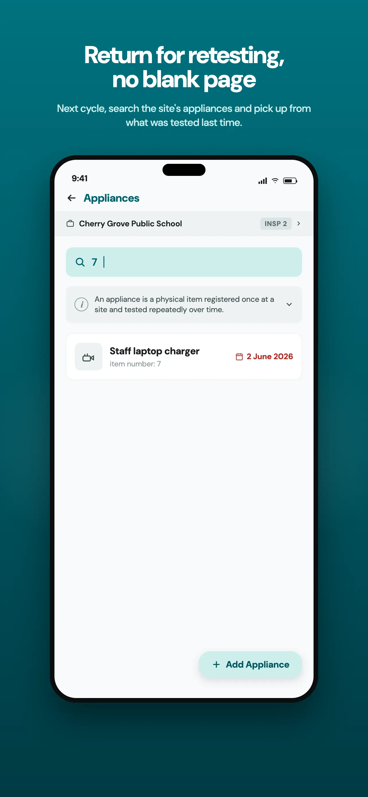 TazTag app screenshot: return for retesting, no blank page